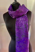 Load image into Gallery viewer, Purple Burgundy Blue Italian vein Water Marbled Habotai Silk 14x72.