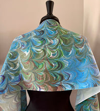 Load image into Gallery viewer, Double marbled blue green brown  Charmeuse  Silk 72x14” bold fun. This beautiful silk makes a unique dresser cover and scarf