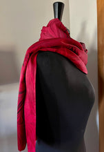 Load image into Gallery viewer, Red flame marbled Charmeuse Silk 72x14” bold fun. This beautiful silk makes a unique dresser cover and scarf