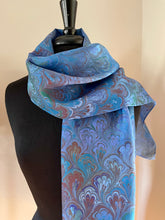 Load image into Gallery viewer, Blue Bouquet Habotai Silk 14x72 bold fun. This beautiful silk makes a unique dresser cover and scarf