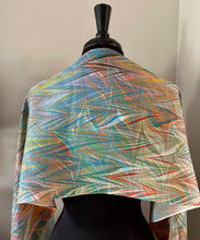 Load image into Gallery viewer, Double marbled  blue orange pink  Charmeuse  Silk 72x14” bold fun. This beautiful silk makes a unique dresser cover and scarf