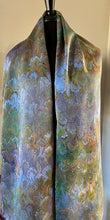 Load image into Gallery viewer, Blue Bouquet marbled  Charmeuse  Silk 72x14” bold fun. This beautiful silk makes a unique dresser cover and scarf