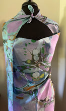 Load image into Gallery viewer, Blue Stone Sarong Wrap 44x69 water marbled Habotai Silk.