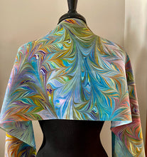 Load image into Gallery viewer, Multidyed Flame. Charmeuse Silk 72x14” bold fun. This beautiful silk makes a unique dresser cover and scarf