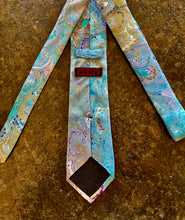 Load image into Gallery viewer, Blue Green Purple bouquet  3” Silk Tie  water marbled