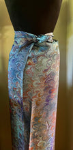 Load image into Gallery viewer, Blue bouquet Sarong Wrap 44x69 water marbled Habotai Silk.