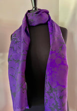 Load image into Gallery viewer, Purple Burgundy Blue Italian vein Water Marbled Habotai Silk 14x72.