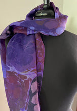 Load image into Gallery viewer, Purple Kandinsky.  Water Marbled Habotai Silk 14x72.