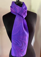 Load image into Gallery viewer, Purple pink flame pattern over hand dyed silk. One of a kind!