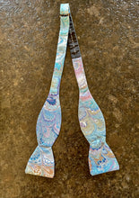 Load image into Gallery viewer, Blue green purple  water marbled silk bow tie