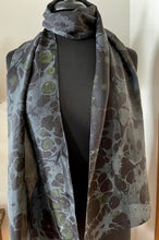 Load image into Gallery viewer, Black Stone Pattern Water Marbled Habotai Silk 14x72.