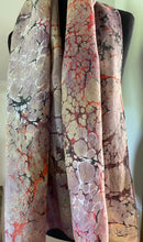 Load image into Gallery viewer, Orange Italian Vein Shawl 72x22” Water marbled silk