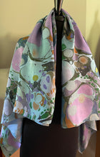 Load image into Gallery viewer, Blue Stone Sarong Wrap 44x69 water marbled Habotai Silk.