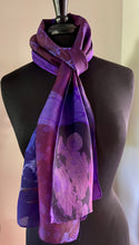 Load image into Gallery viewer, Purple Kandinsky.  Water Marbled Habotai Silk 14x72.