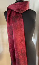 Load image into Gallery viewer, Red bouquet marbled Charmeuse Silk 72x14” bold fun. This beautiful silk makes a unique dresser cover and scarf
