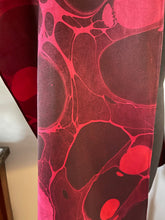Load image into Gallery viewer, Red stone marbled Charmeuse Silk 72x14” bold fun. This beautiful silk makes a unique dresser cover and scarf