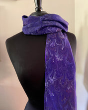 Load image into Gallery viewer, Purple Burgundy Blue bouquet Water Marbled Habotai Silk 14x72.