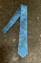 Load image into Gallery viewer, Blue bouquet 3” Silk Tie  water marbled