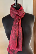 Load image into Gallery viewer, Red bouquet marbled Charmeuse Silk 72x14” bold fun. This beautiful silk makes a unique dresser cover and scarf