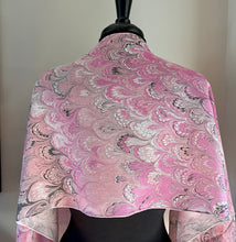 Load image into Gallery viewer, Barbie Pink bouquet  water marbled 8mm Habotai silk.  Hang on the wall, use as a table runner or wear this unique piece