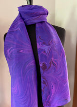 Load image into Gallery viewer, Purple pink flame pattern over hand dyed silk. One of a kind!