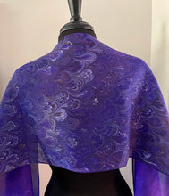 Load image into Gallery viewer, Purple Burgundy Blue bouquet Water Marbled Habotai Silk 14x72.