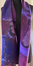 Load image into Gallery viewer, Purple Kandinsky.  Water Marbled Habotai Silk 14x72.