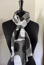 Load image into Gallery viewer, Twice marbled black & white stone. Charmeuse Silk 72x14” bold fun. This beautiful silk makes a unique dresser cover and scarf