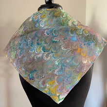 Load image into Gallery viewer, Multidyed Multi Color Bouquet Pattern 21x21 Square Habotai silk. Wear this unique piece in your hair, as a neckerchief, pocket square, or accessorize your dog.