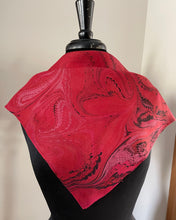 Load image into Gallery viewer, Red Combed and Swirled 21x21 Square Habotai silk. For your hair, as a neckerchief, pocket square, or accessorize your dog.