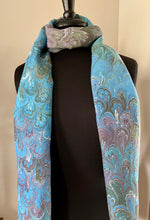 Load image into Gallery viewer, Blue Purple Green Bouquet 72x14” habotai silk