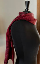 Load image into Gallery viewer, Red bouquet marbled Charmeuse Silk 72x14” bold fun. This beautiful silk makes a unique dresser cover and scarf