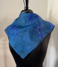 Load image into Gallery viewer, Blue Italian Vein 21x21 Square Habotai silk. Wear this unique piece in your hair, as a neckerchief, pocket square, or accessorize your dog.