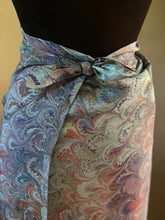 Load image into Gallery viewer, Blue bouquet Sarong Wrap 44x69 water marbled Habotai Silk.