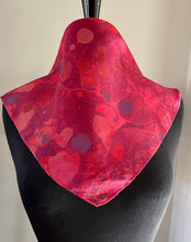 Load image into Gallery viewer, Red Stone multicolor 21x21 Square Habotai silk. For your hair, as a neckerchief, pocket square, or accessorize your dog.