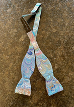 Load image into Gallery viewer, Blue green purple  water marbled silk bow tie