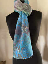 Load image into Gallery viewer, Blue Purple Green Bouquet 72x14” habotai silk