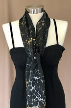Load image into Gallery viewer, Black dyed Marbled  Gold Silver Tokyo Collection Silk, 14"x72" Habotai 8mm, Gift boxed with scarf tying guide