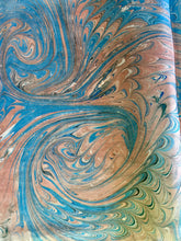 Load image into Gallery viewer, Blue Beige Combed Swirl Patterned Habotai Silk 14x72"