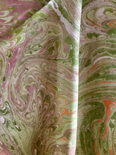 Load image into Gallery viewer, Green Beige Orange Combed Swirl Patterned Habotai Silk 14x72"