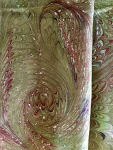 Load image into Gallery viewer, Green Beige Purple Combed Swirl Patterned Habotai Silk 14x72"