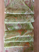 Load image into Gallery viewer, Green Beige Orange Combed Swirl Patterned Habotai Silk 14x72"