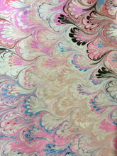Load image into Gallery viewer, Pink blue bouquet  water marbled 8mm Habotai silk.  Hang on the wall, use as a table runner or wear this unique piece