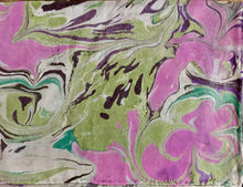 Load image into Gallery viewer, Green purple pink marbled Habotai Silk 14x72"