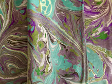 Load image into Gallery viewer, Green purple gray marbled Habotai Silk 14x72"