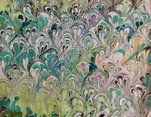 Load image into Gallery viewer, Green blue peach bouquet marbled Habotai Silk 14x72"