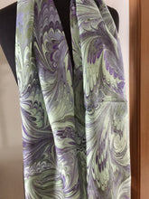 Load image into Gallery viewer, Elegant green and purple combed pattern 14x72”  Habotai Silk