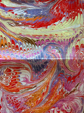 Load image into Gallery viewer, Orange Purple Yellow Combed Swirl Patterned Habotai Silk 14x72"