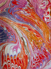 Load image into Gallery viewer, Orange Purple Yellow Combed Swirl Patterned Habotai Silk 14x72"