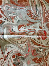 Load image into Gallery viewer, Brown, red, gray, black and white marbled Habotai Silk 14x72"
